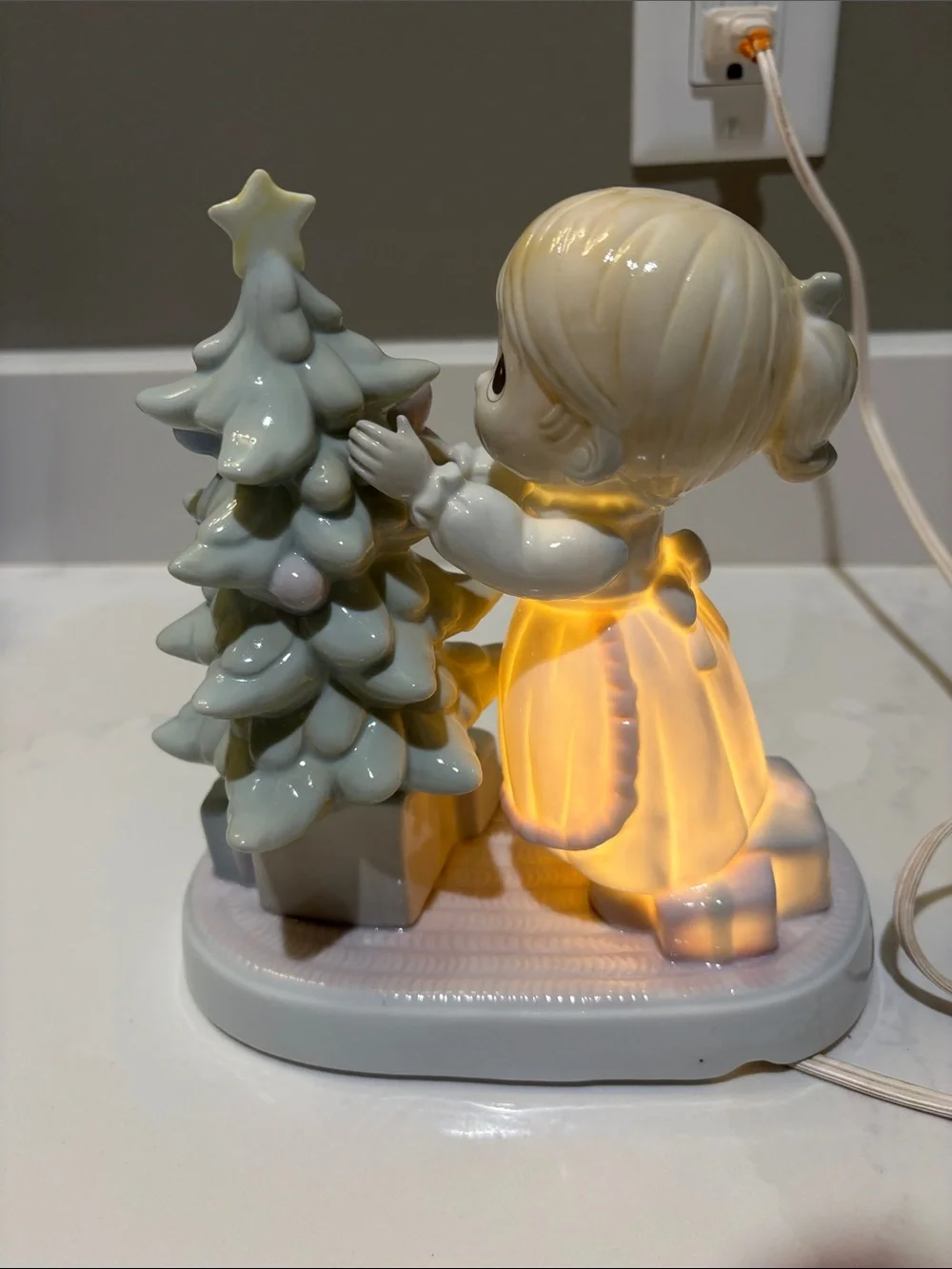 Precious Moments White Porcelain Girl with Christmas Tree Nightlight